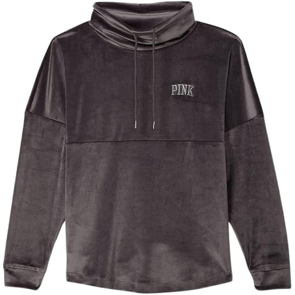 Victorias Secret PINK Women's Velour Soft Sweater Grey Size L Varsity Sweatshirt